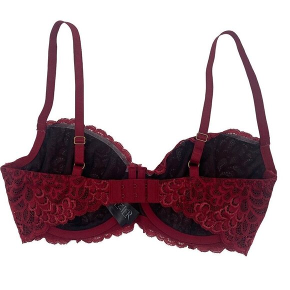 Bezier Size 34E Gramercy Lace Underwire Bra Burgundy Semi Sheer TR11142LF2 - Picture 2 of 11